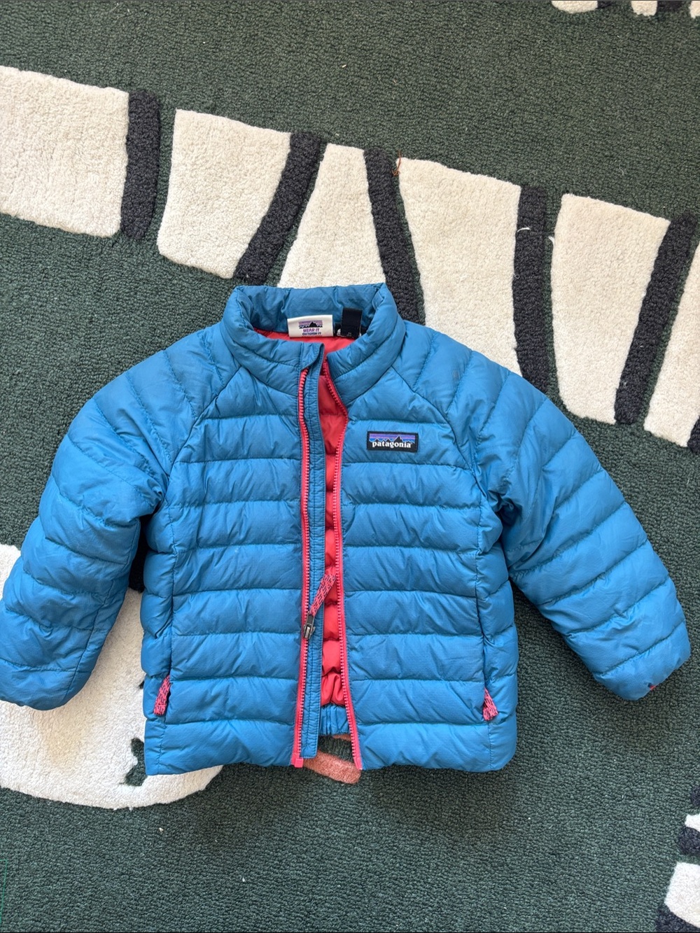 Patagonia Kids Blue Puffer Jacket with Pink Trim